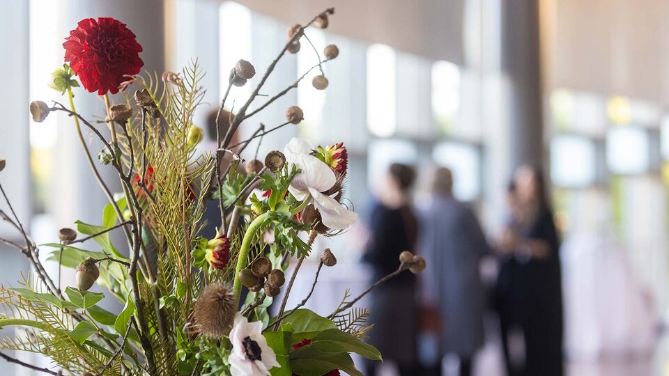 flowers and guests at awards ceremony