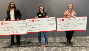 Students who led the winning projects at the 2024 Engineering Pitch Competition are (from left) Patrick McManigal, Brooke Bode and Alyssa Grube.